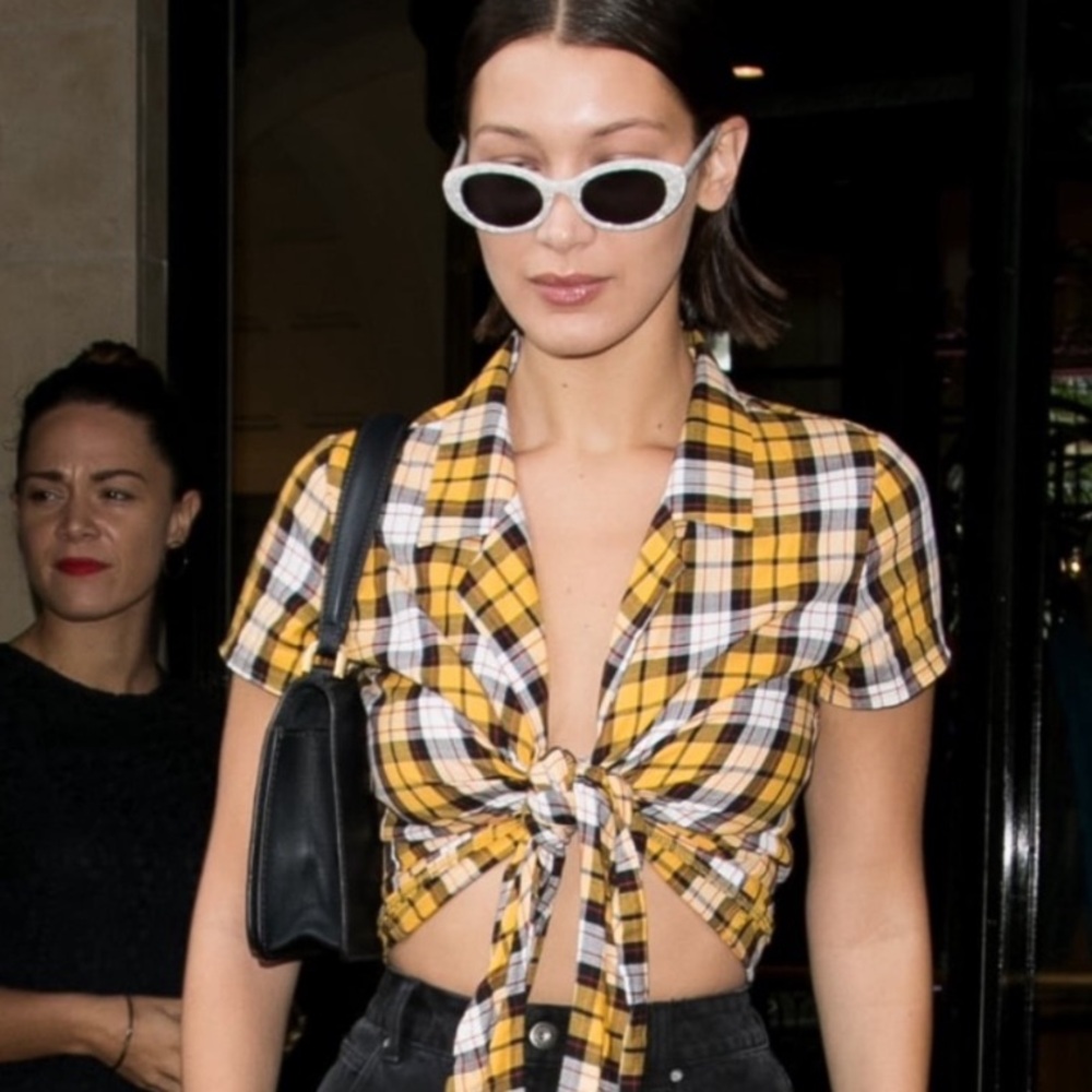 I.AM.GIA Yellow Plaid Tartan Tie-Front Shirt